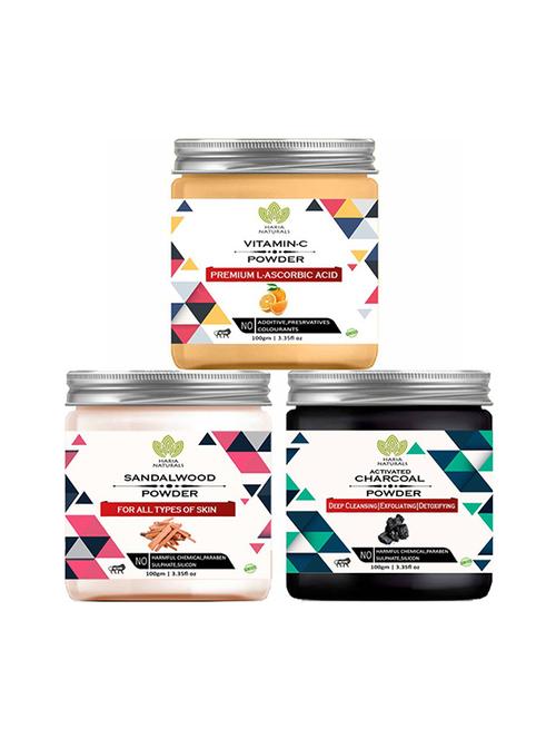 100% pure & naturals vitamin-c powder 100gm & sandalwood powder 100gm & charcoal powder 100gm (pack of 3) 300gm - 18639899 - Very Small Image - 1