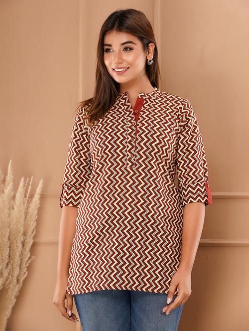 printed cotton short kurti - 18640222 - Very Small Image - 1