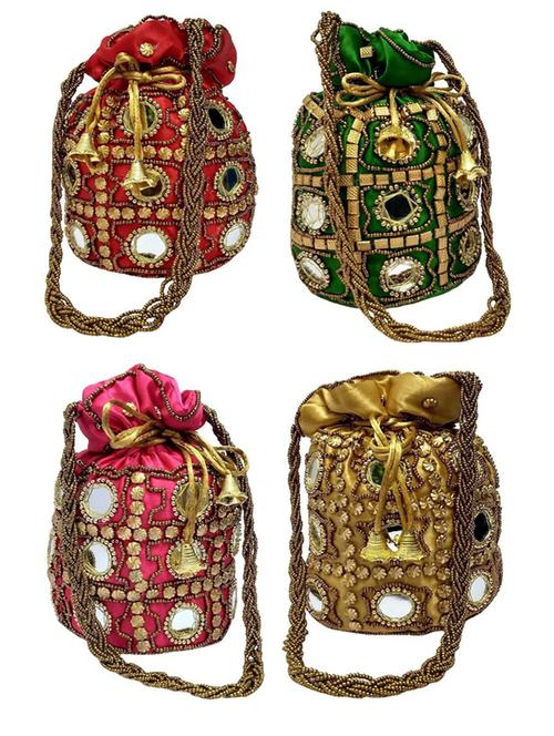 pack of 4 embellished ethnic potli - 18640349 - Very Small Image - 1