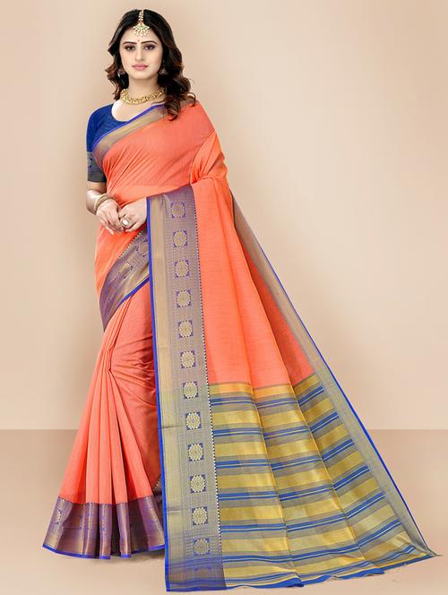 peach woven self design saree with blouse - 18642685 - Very Small Image - 1