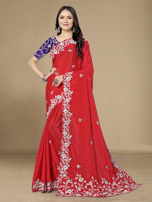 women's embroidered saree with blouse - 18642734 - Very Small Image - 1