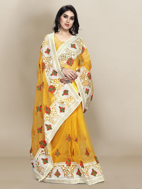women's embroidered saree with blouse - 18642830 - Very Small Image - 1