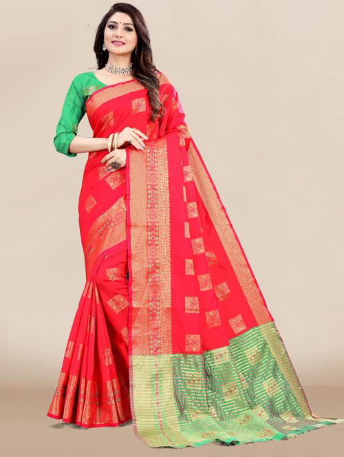 women's self design red colored saree with blouse - 18642842 - Very Small Image - 1