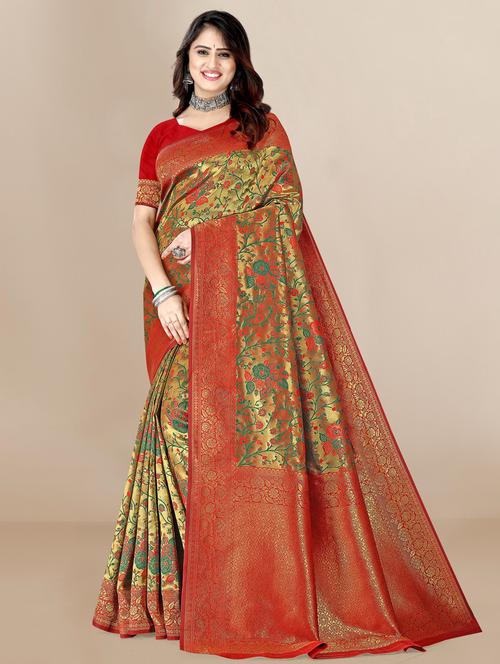 women's banarasi saree with blouse - 18643043 - Very Small Image - 1
