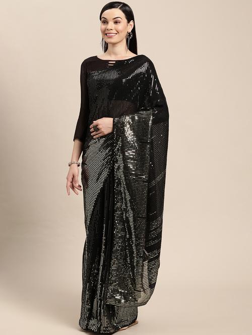 embroidered sequined fancy saree with blouse - 18643154 - Very Small Image - 1