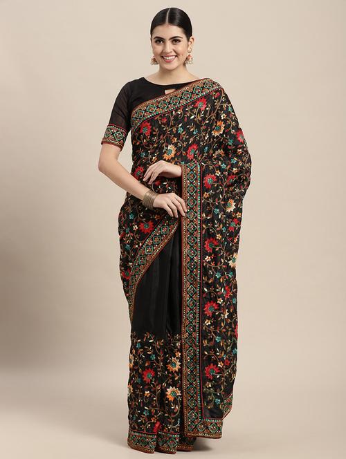 women's embroidered saree with blouse - 18643187 - Very Small Image - 1