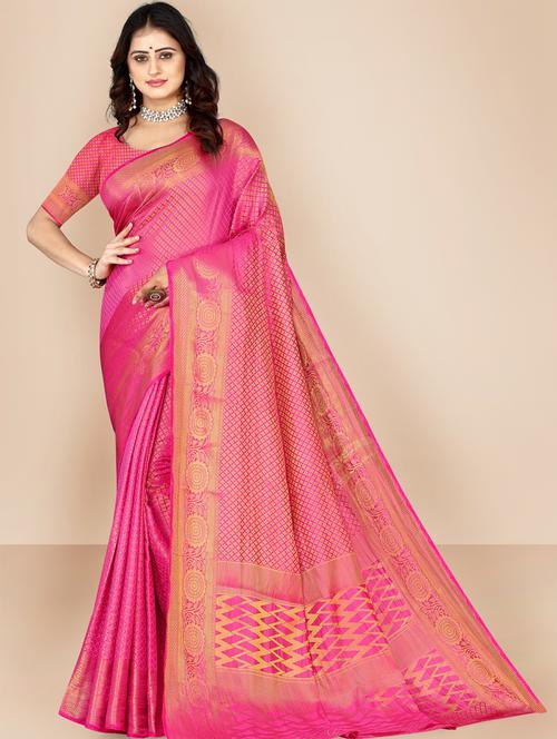 women's printed pink colored saree with blouse - 18643200 - Very Small Image - 1