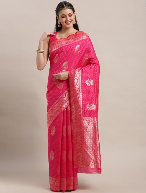 women's self design pink colored saree with blouse - 18643282 - Very Small Image - 1