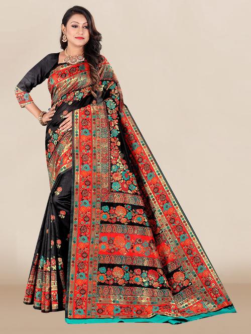 women self design banarasi saree with blouse - 18643335 - Very Small Image - 1