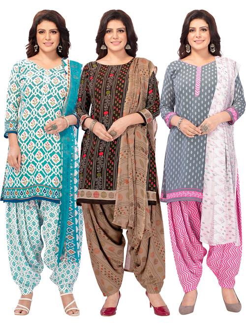 pack of 3 printed unstitched suit combo - 18645035 - Very Small Image - 1
