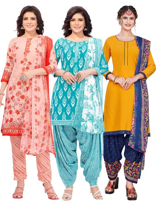 pack of 3 printed unstitched suit combo - 18645106 - Very Small Image - 1