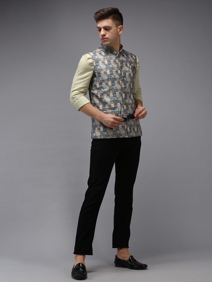 printed bandhgala nehru jacket - 18645444 - Zoom Image - 3