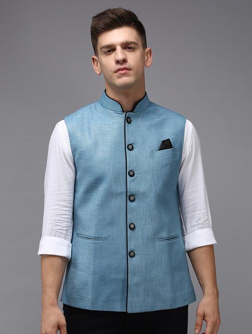 solid bandhgala nehru jacket - 18645449 - Very Small Image - 1