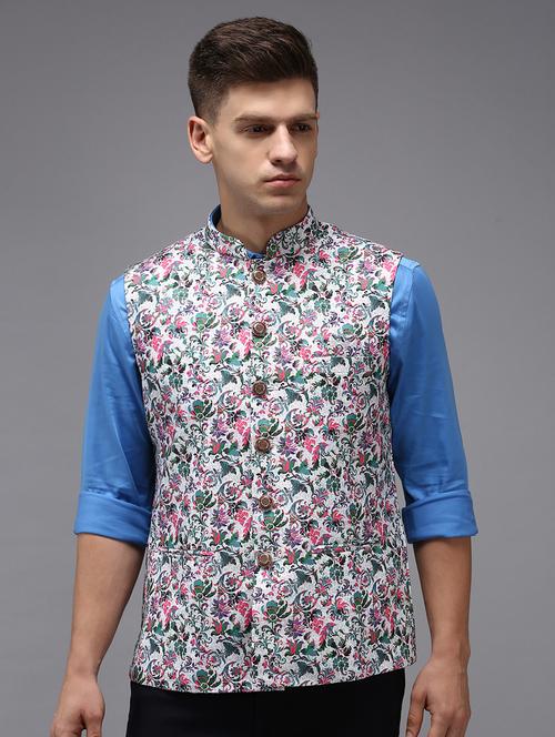 Printed Bandhgala Nehru Jacket - 18645454 - Very Small Image - 1