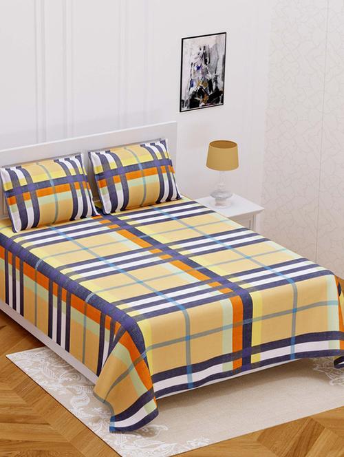 jaipur fabric check pattern super soft double bedsheet with 2 pillow covers - 18645547 - Very Small Image - 1