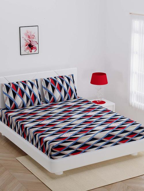 jaipur fabric multi color rectangle cross lining super soft double bedsheet with 2 pillow covers - 18645554 - Very Small Image - 1