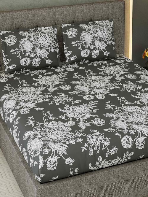jaipur fabric decorous dark grey king size double bedsheet with 2 pillow covers - 18645592 - Very Small Image - 1