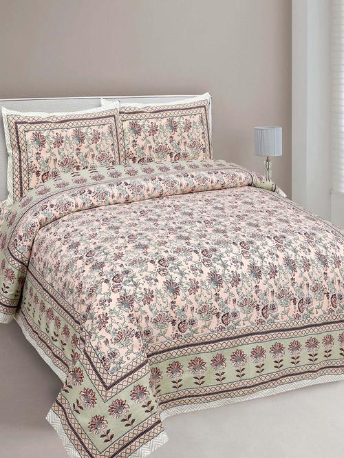 jaipur fabric printed double bedsheet with 2 pillow covers - 18645635 - Very Small Image - 1