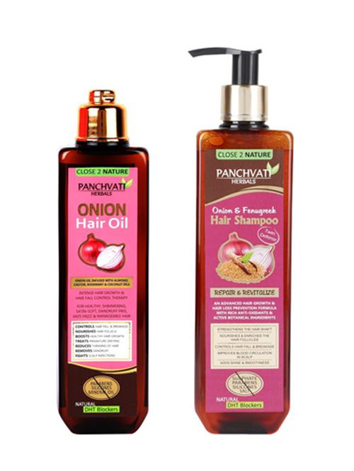 panchvati herbals onion fenugreek hair shampoo & onion hair oil  no sulphate, no silicon & salt for man & woman combo pack - 18645906 - Very Small Image - 1