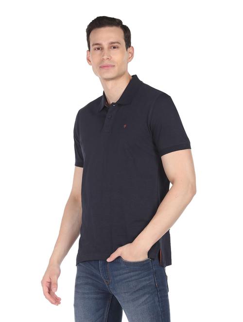 navy blue solid polo neck t-shirt  - 18646124 - Very Small Image - 1