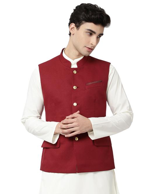 bandhgala solid nehru jacket - 18646203 - Very Small Image - 1