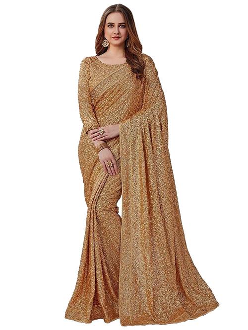 all over sequined golden saree  with blouse - 18647902 - Very Small Image - 1
