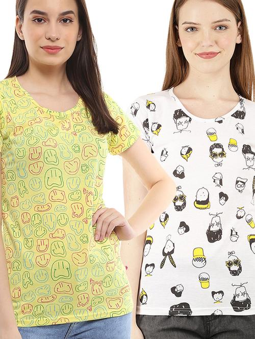 women's chest print round neck t-shirt - 18649413 - Very Small Image - 1