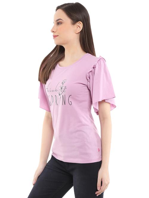women's chest print round neck t-shirt - 18649427 - Very Small Image - 1