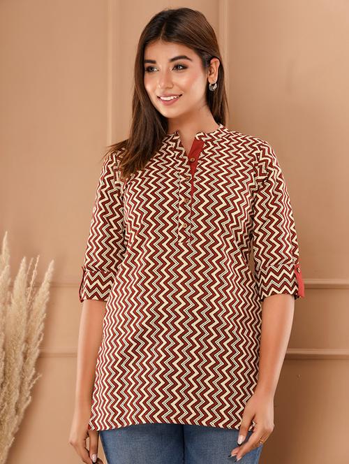 brown cotton regular tunic - 18650008 - Very Small Image - 1