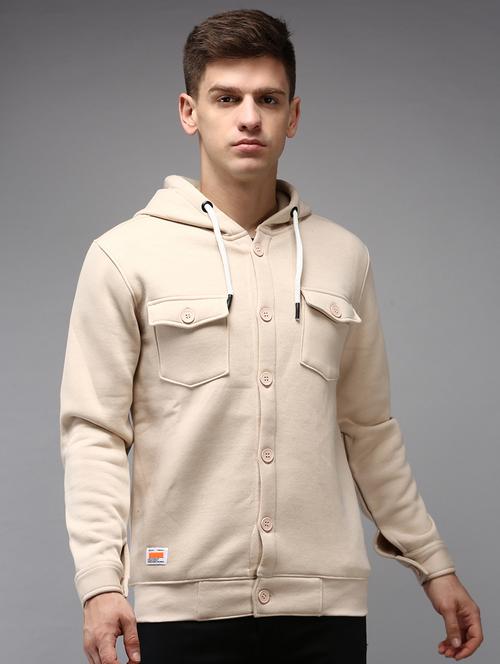 hooded neck solid casual jacket - 18650405 - Very Small Image - 1