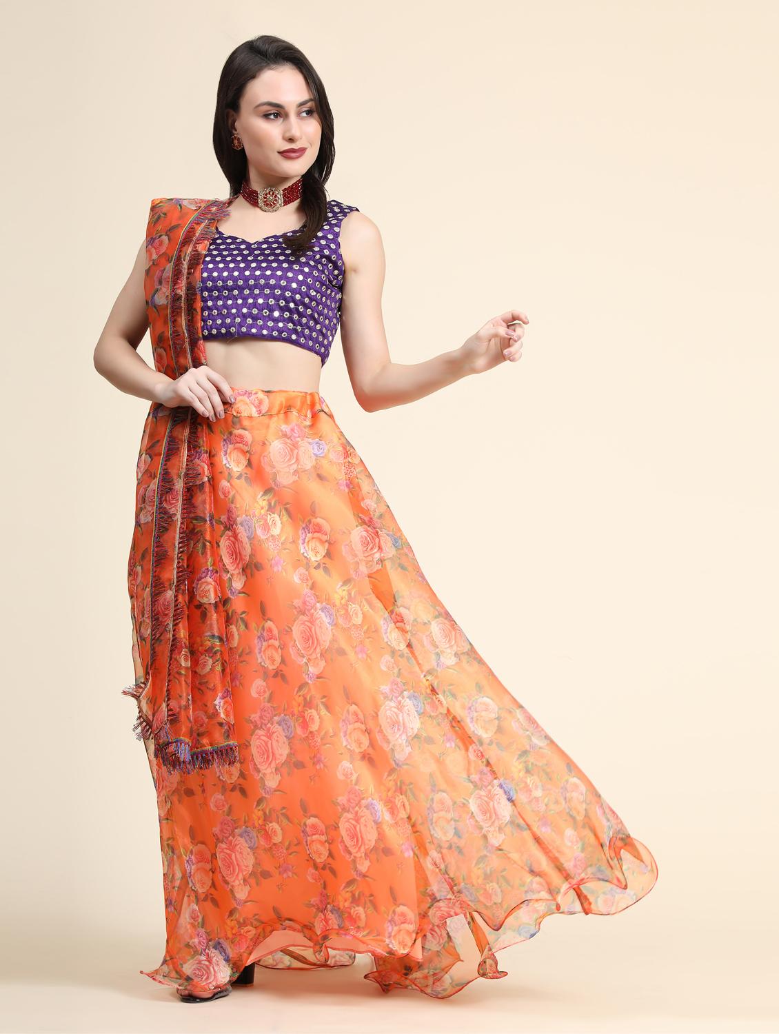 floral printed lehenga choli with dupatta - 18651038 - Zoom Image - 2
