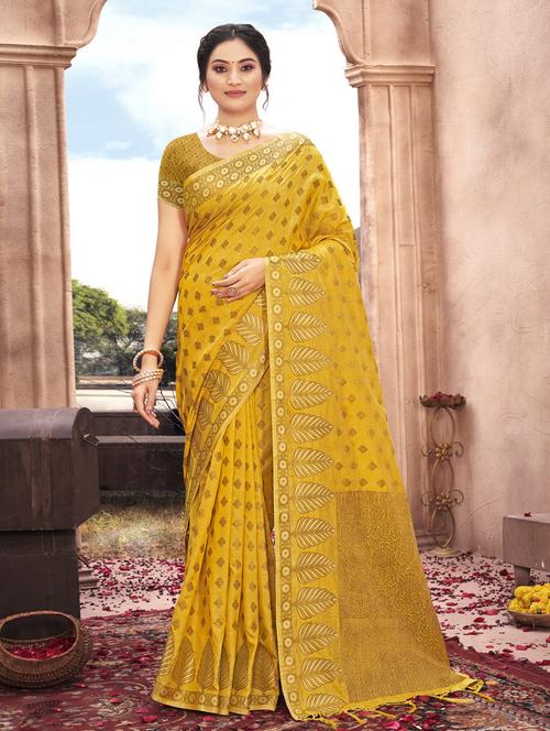 yellow silk saree - 18651376 - Very Small Image - 1