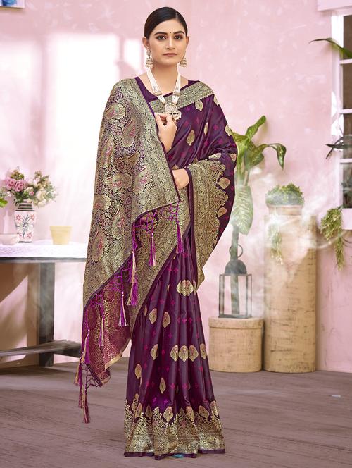 purple silk saree - 18651418 - Very Small Image - 1