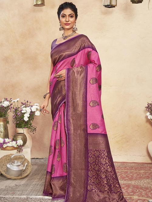 women's self design pink colored saree - 18651433 - Very Small Image - 1