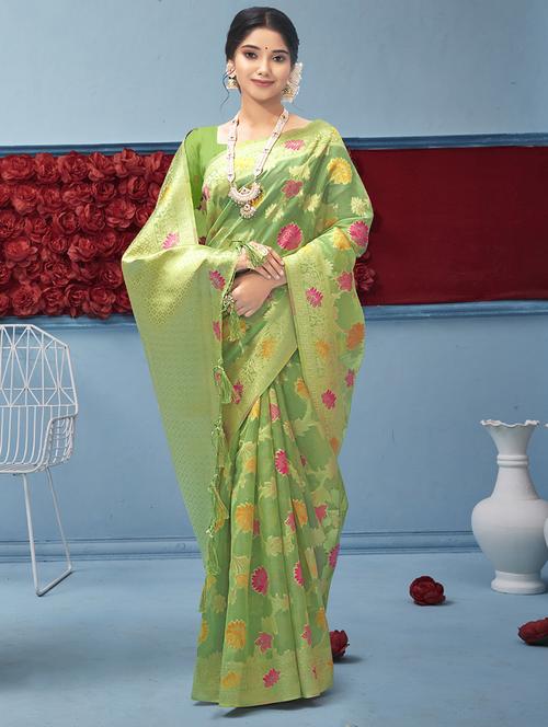 green organza saree - 18651468 - Very Small Image - 1