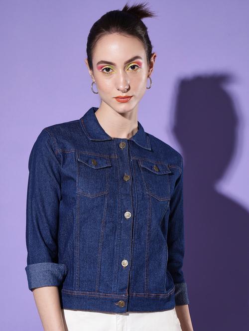 dark blue denim regular jacket - 18652958 - Very Small Image - 1