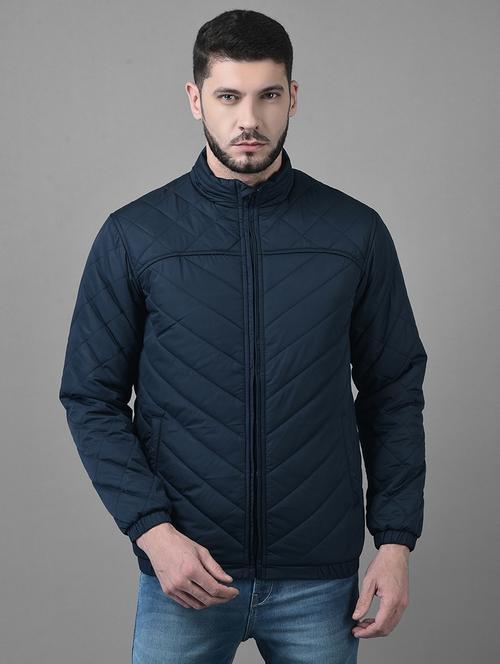 navy blue solid quilted jacket - 18653285 - Very Small Image - 1