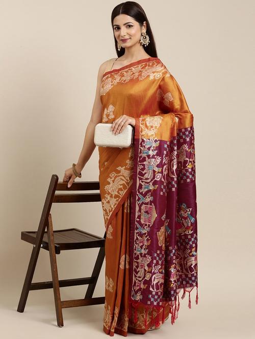 printed wovensarees with blouse - 18654257 - Very Small Image - 1