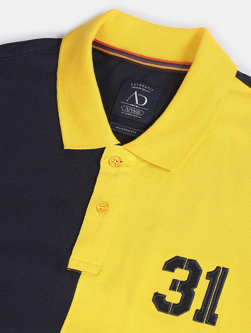 blue & yellow color block polo t-shirt - 18657019 - Standard Image - 4
