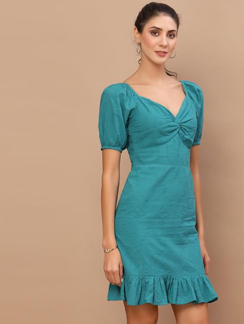 blue solid fit & flare dress - 18658754 - Very Small Image - 1