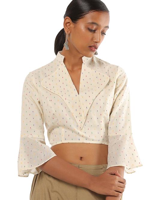 beige cotton printed blouse - 18658900 - Very Small Image - 1