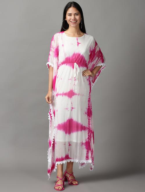 white tie & dye fit & flare kaftan - 18658921 - Very Small Image - 1