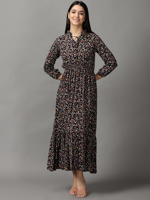 women's tiered dress leaf print dress - 18659111 - Very Small Image - 1