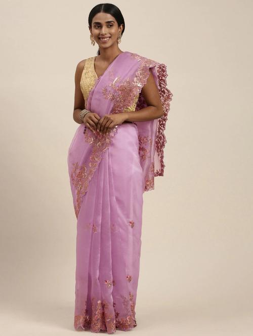 embroidered  net saree - 18679000 - Very Small Image - 1