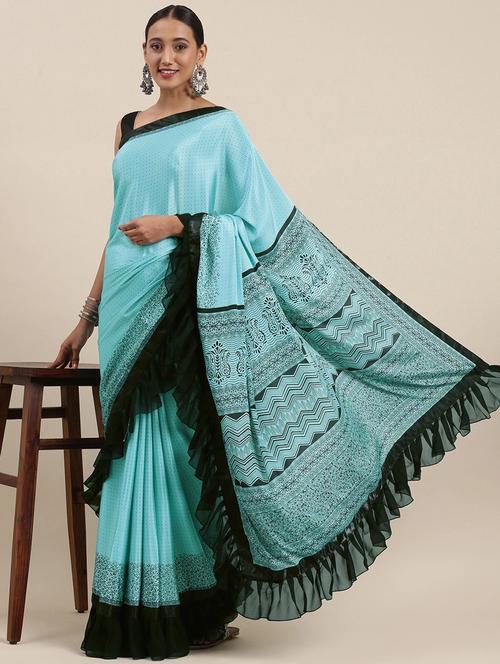 printed self design saree with blouse - 18679165 - Very Small Image - 1