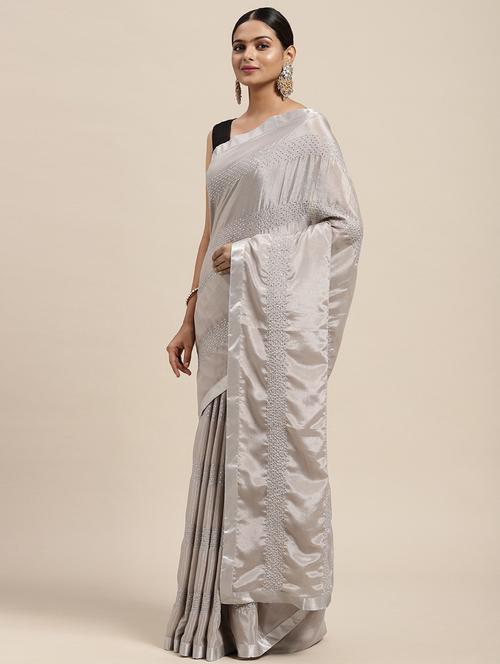 self design sequin saree with blouse - 18679234 - Very Small Image - 1