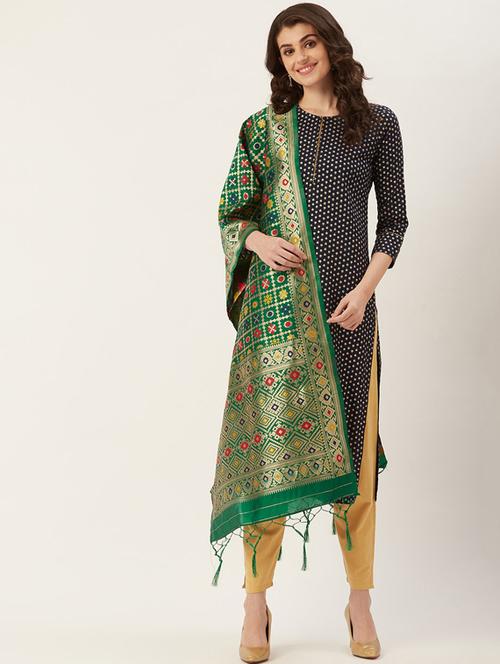 green silk blend dupatta - 18682900 - Very Small Image - 1