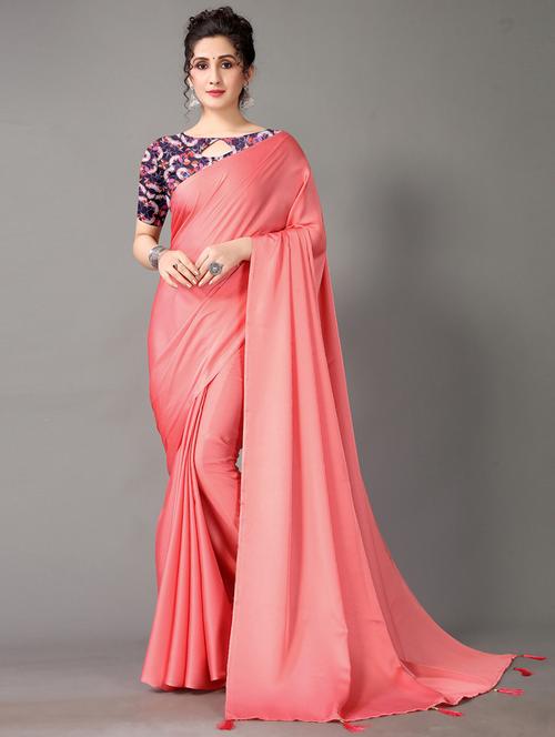 women's solid pink colored saree - 18683193 - Very Small Image - 1