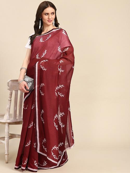 women's quirky maroon colored saree with blouse - 18686877 - Very Small Image - 1