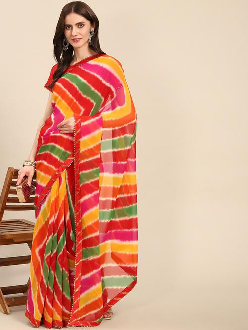 leheriya printed saree with blouse - 18686889 - Very Small Image - 1